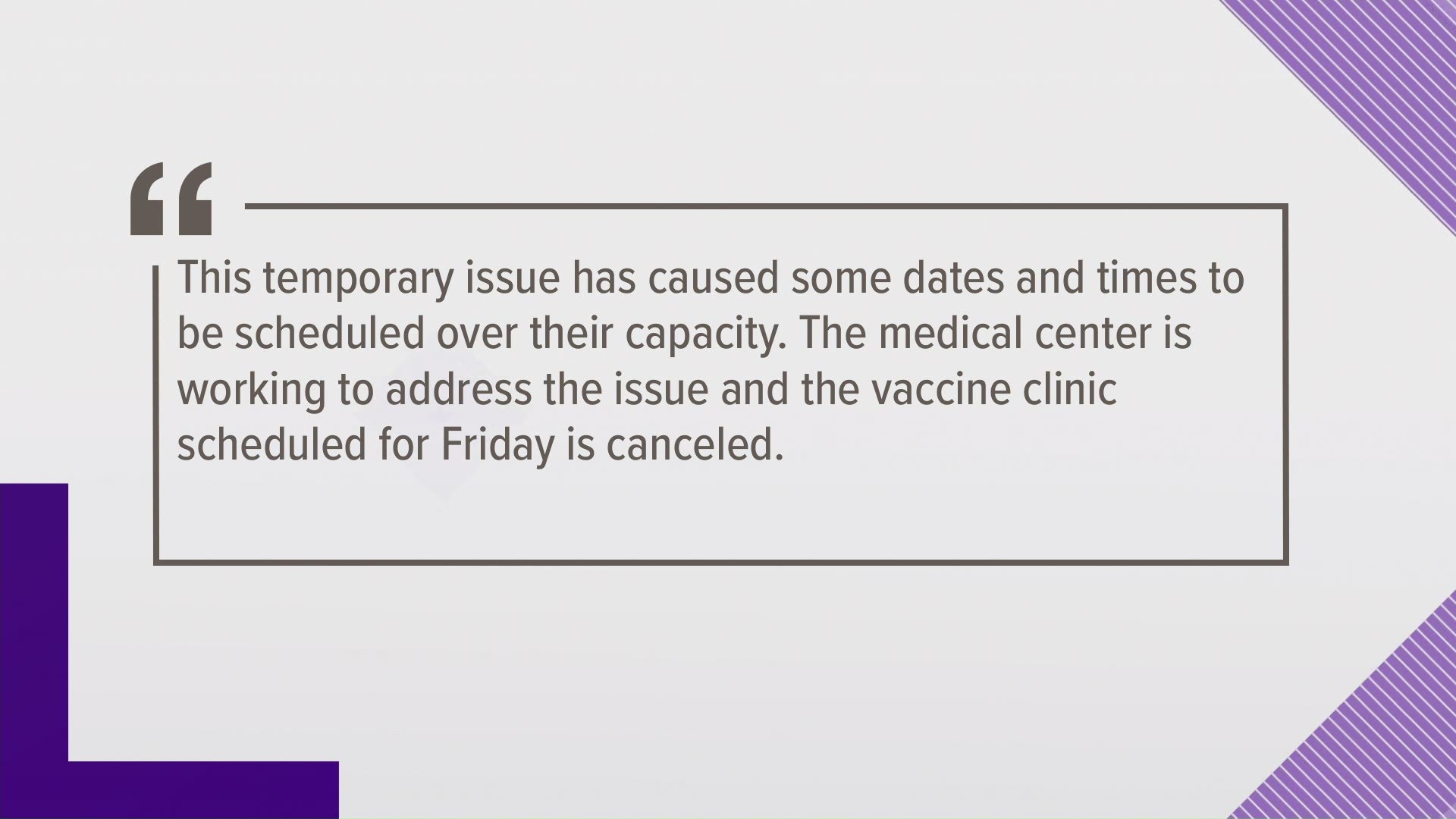 NFMMC issues with scheduling vaccine