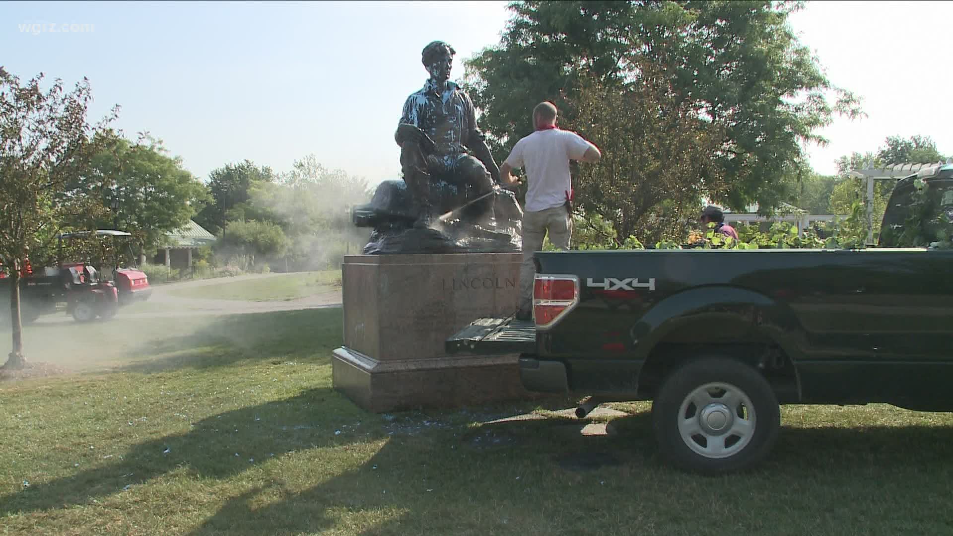 Woman accused of vandalizing statue in Delaware Park