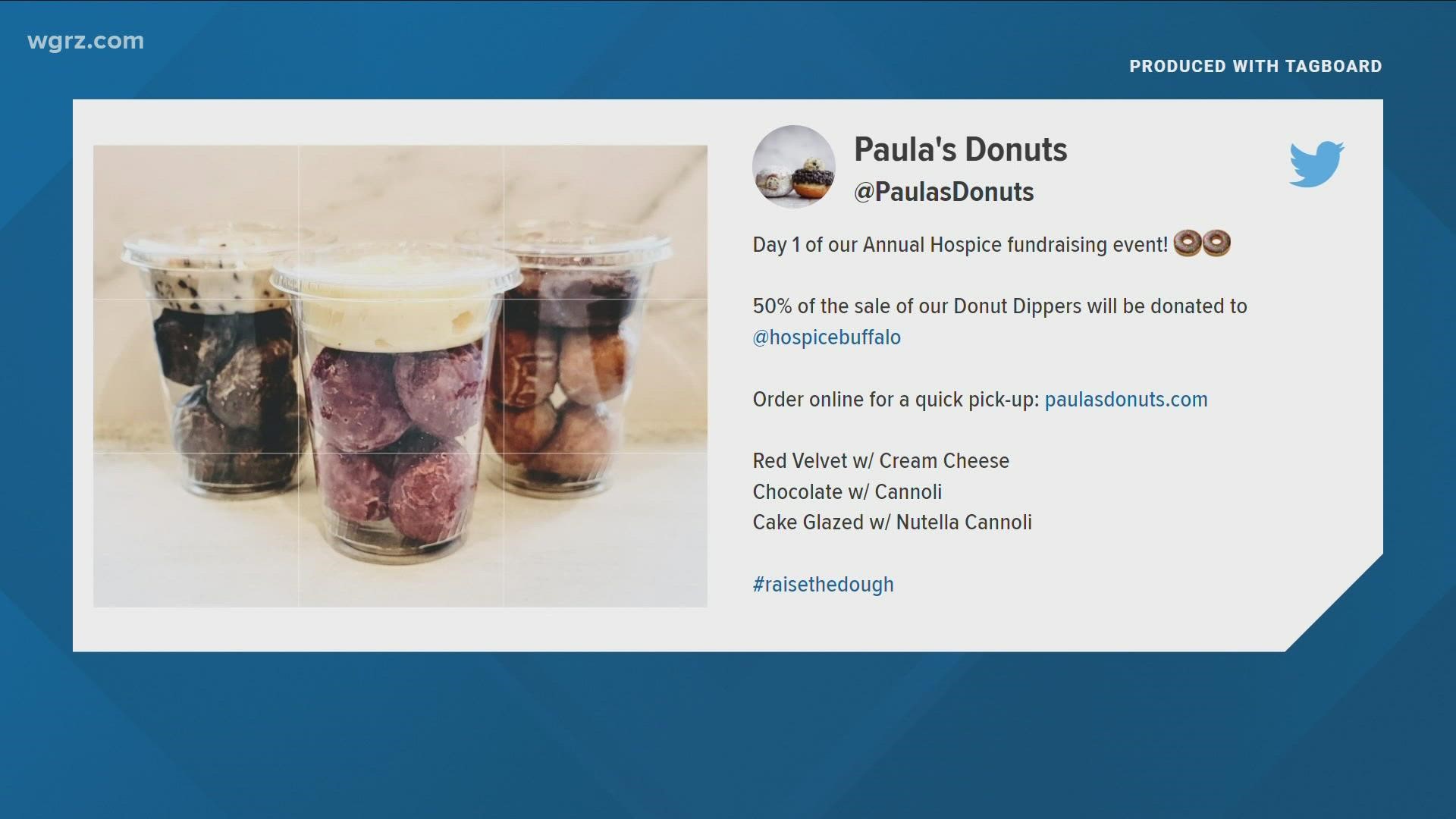 A portion of sales of the donut shop's donut dippers will benefit Hospice and Palliative Care Buffalo