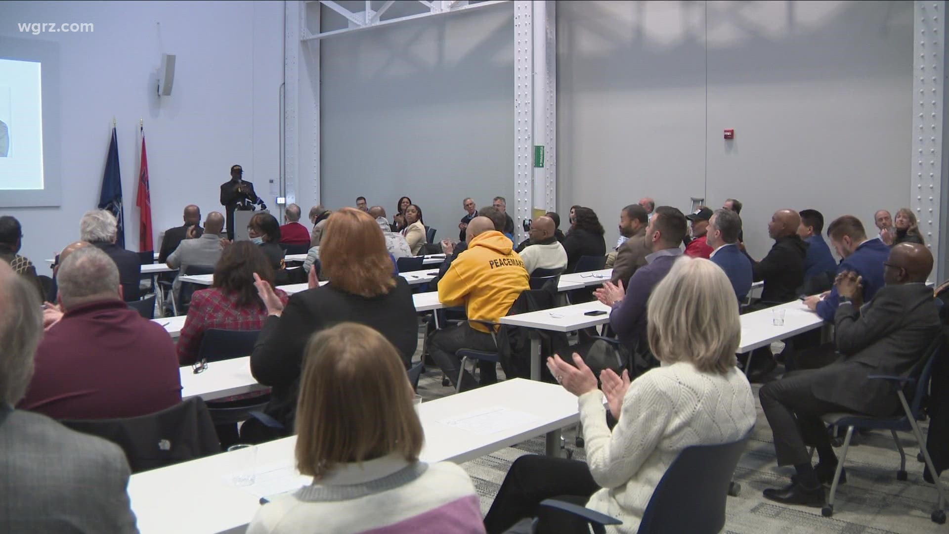 Dozens of business leaders joined community anti-violence groups Wednesday at the Northland Workforce Training Center to discuss plans to stop violence.