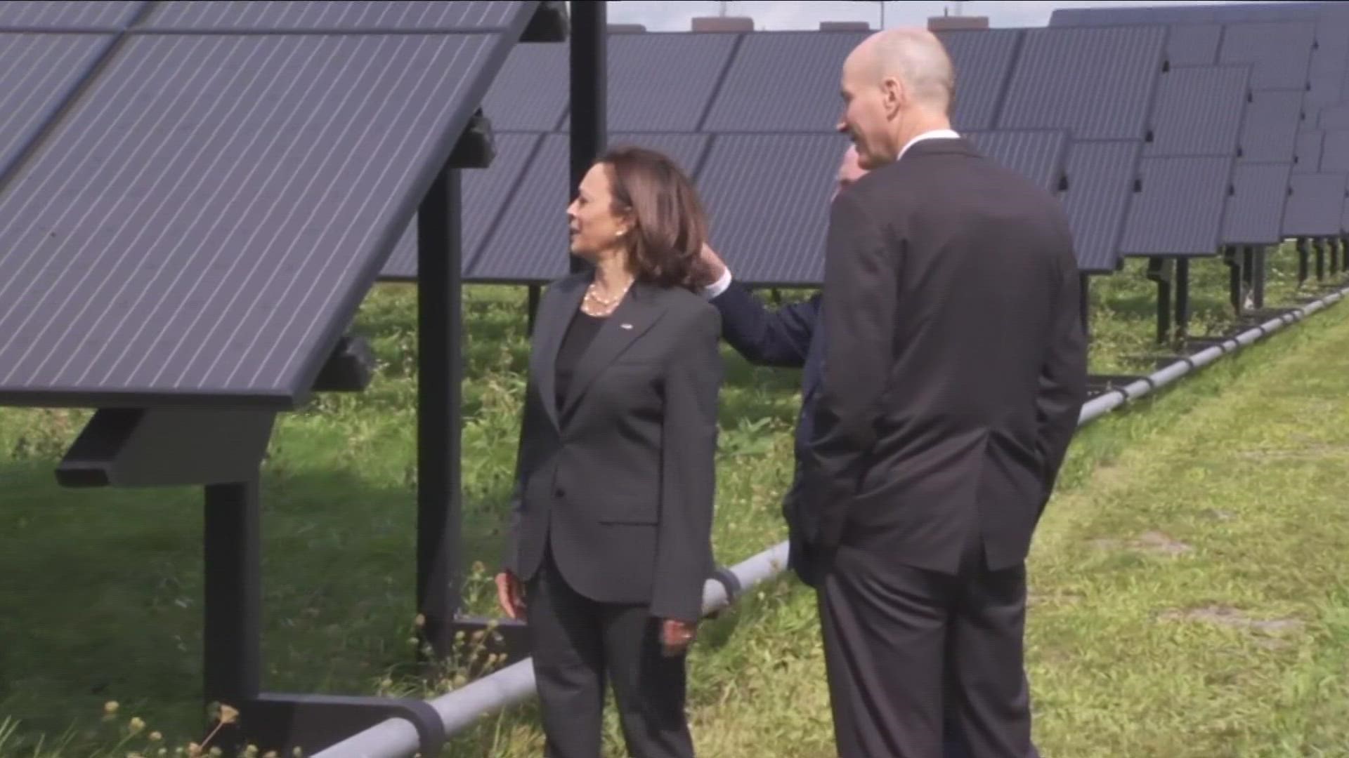 The vice president highlighted a few UB programs that focus on the climate crises and toured the solar array, which generates nearly a megawatt of electricity.