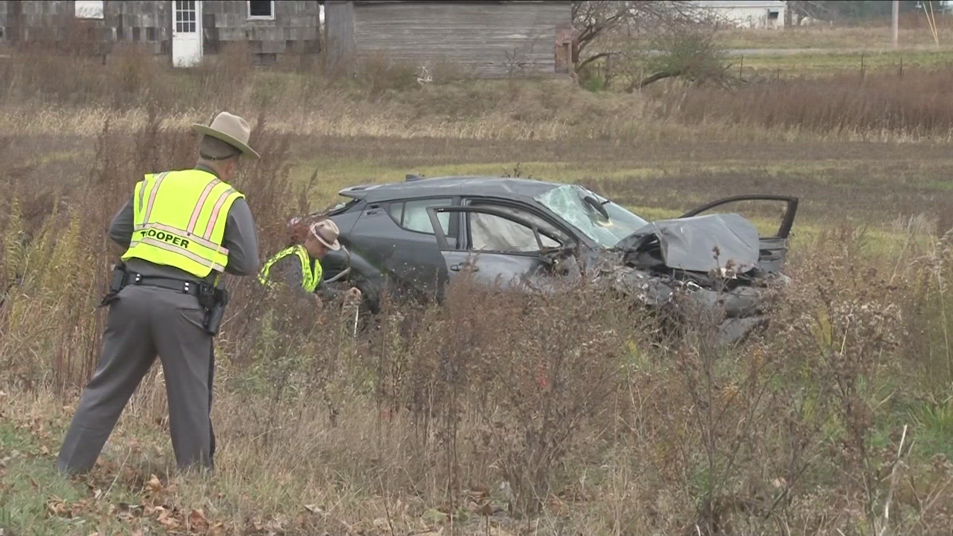 THE CAR WAS GOING NORTHBOUND... WHEN THE DRIVER CRASHED INTO A POLE AND ROLLED SEVERAL TIMES.