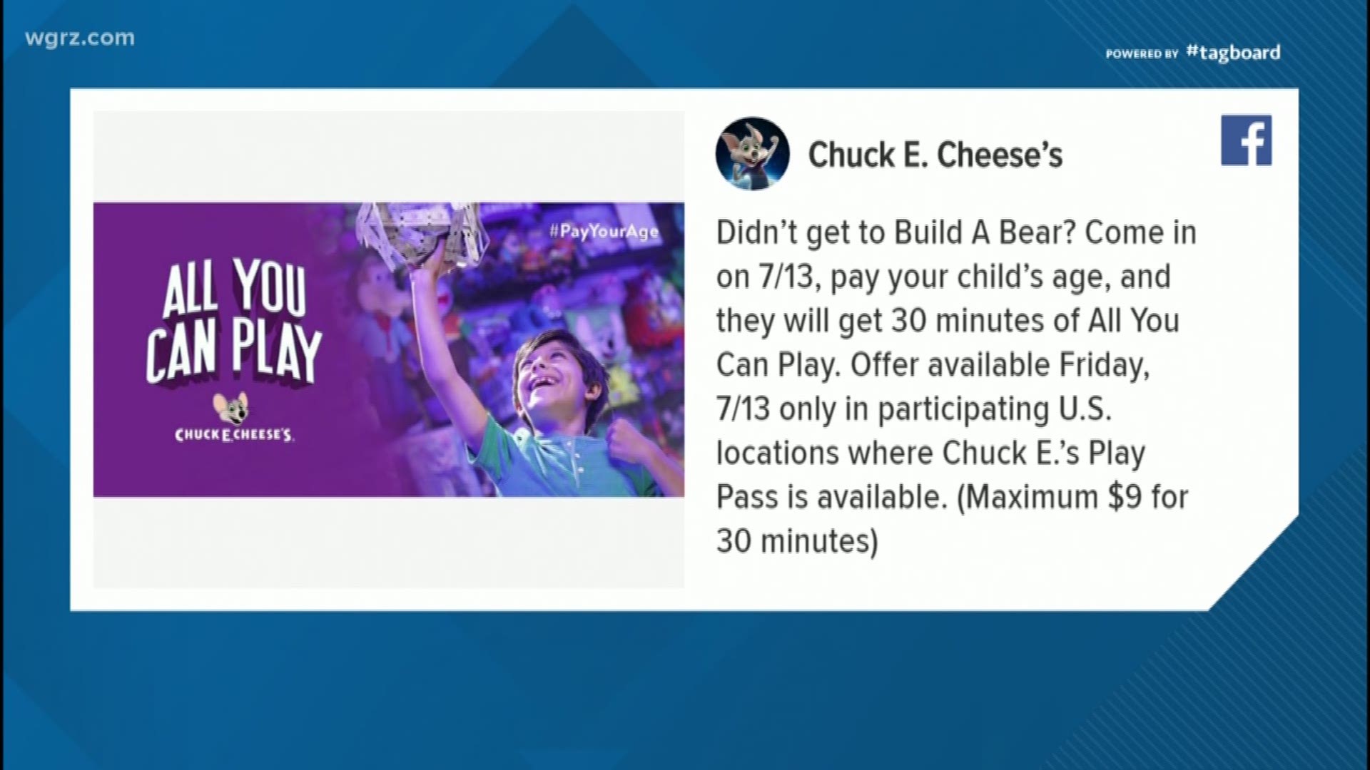 Chuck E. Cheese's Offers "Pay Your Age"