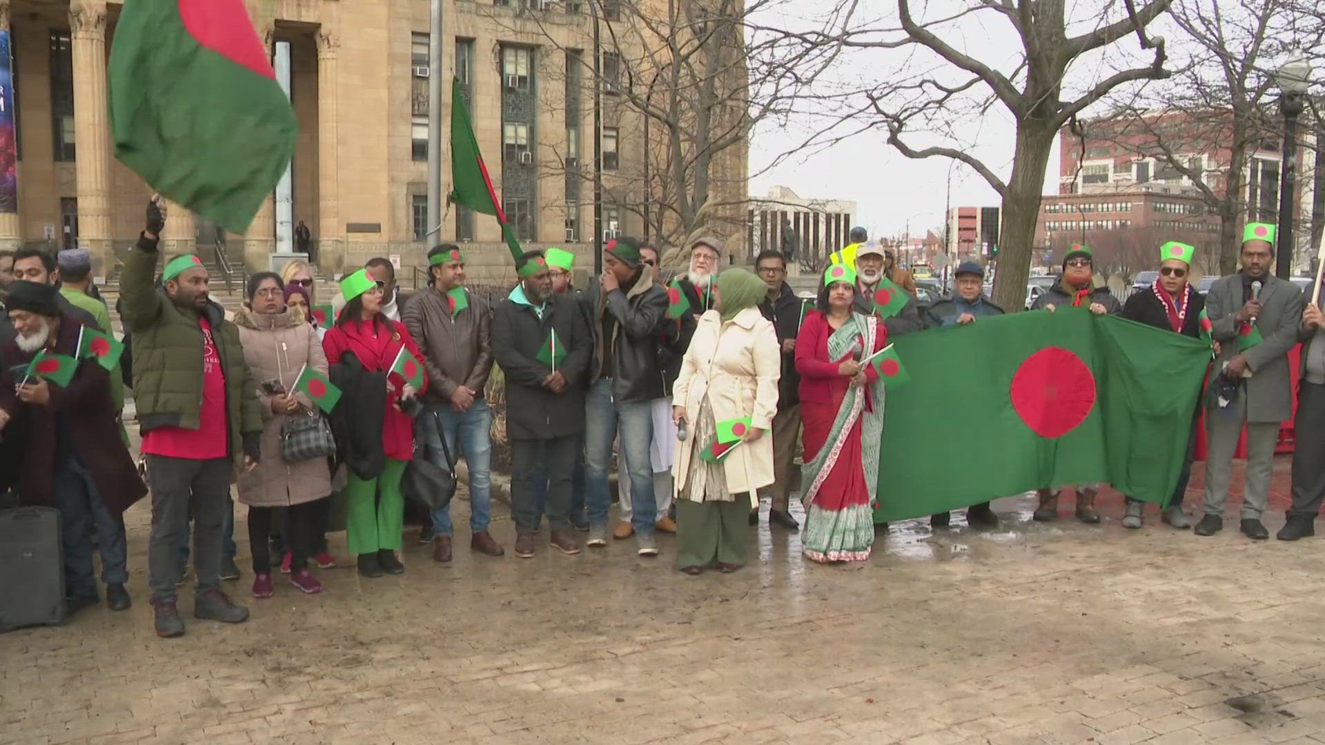 The Bangladeshi flag is flown in Niagara Square to celebrate Victory Day