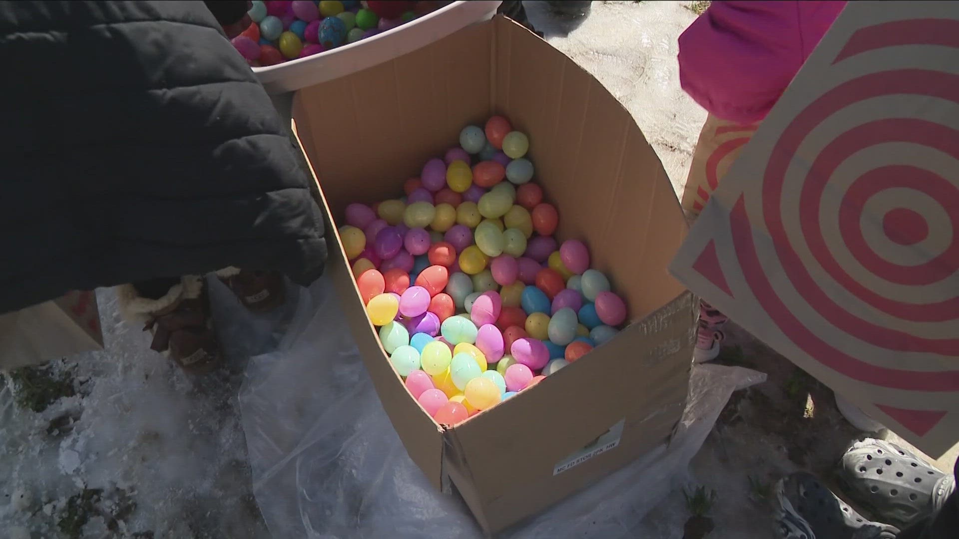 Thanks to all the snow, this year's event Easter Egg Hunt Eggtravaganza relied on cars.