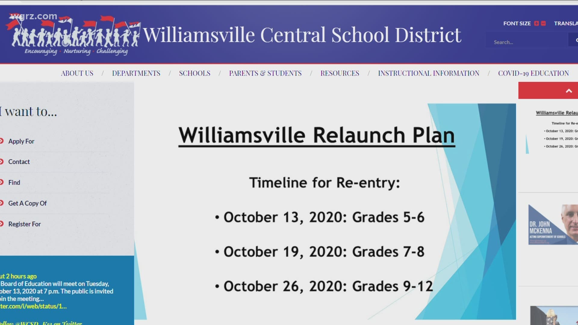 More students in the Williamsville School District will  be back in the classroom tomorrow as district leaders proceed with their scheduled re-launch program.