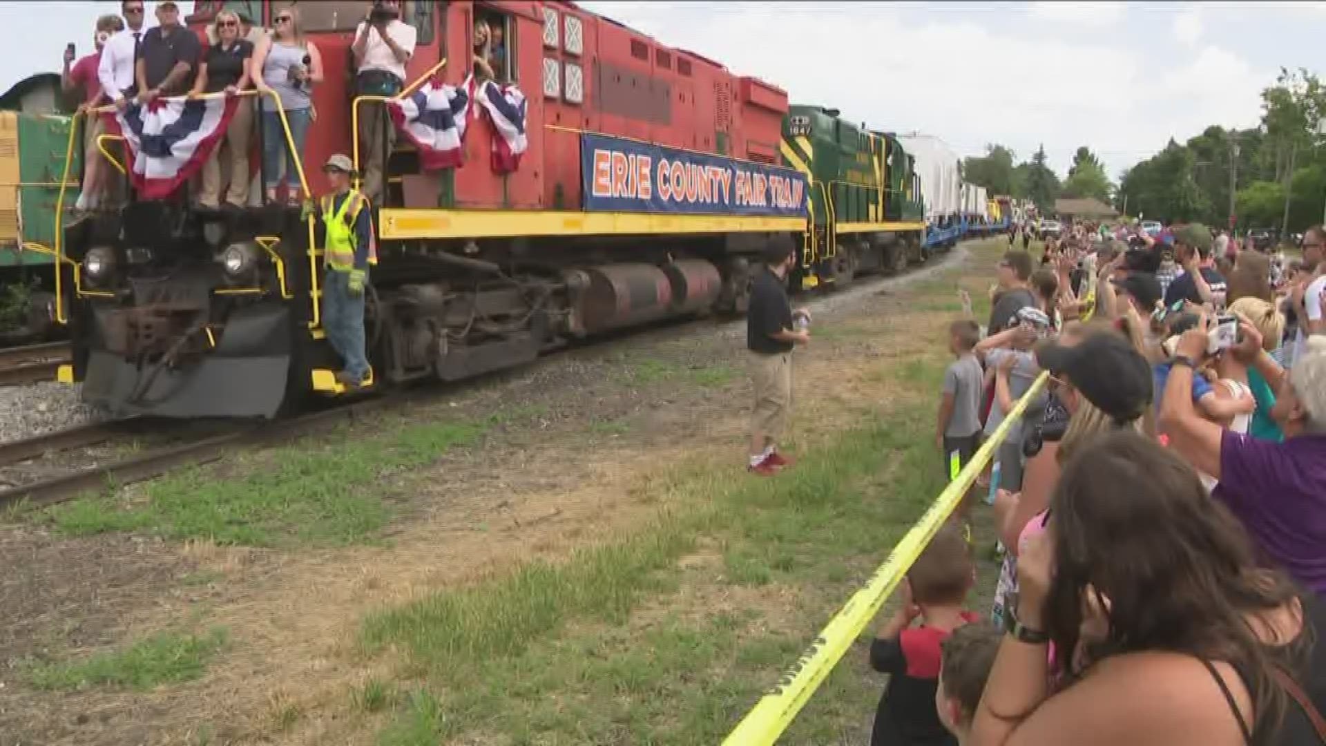 This fifty-car train brings most of carnival rides for the fair that starts next week.