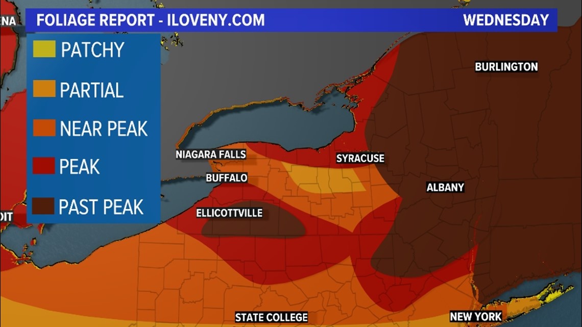 Peak fall colors continue to spread across NY, past peak farther north