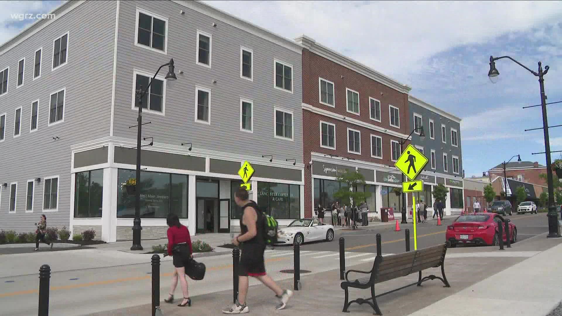 Lancaster village center is now open. 6 businesses and 18 apartments now fill the space on West Main Street.