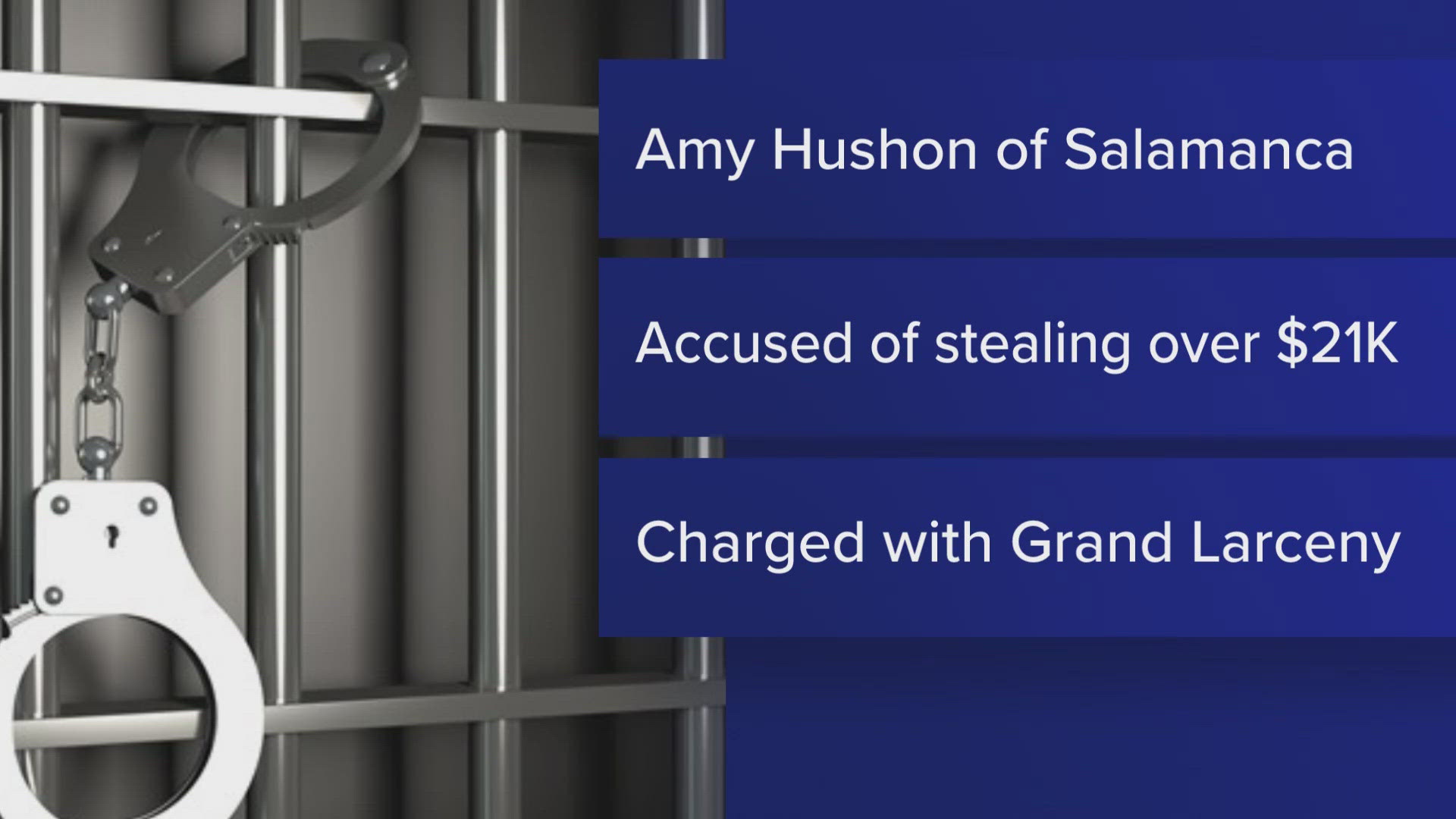Amy Hushon allegedly took more than 21 Thousand dollars in cash from the Seneca Nation Optical Division. Hushon has been charged with grand larceny in the 3rd degree