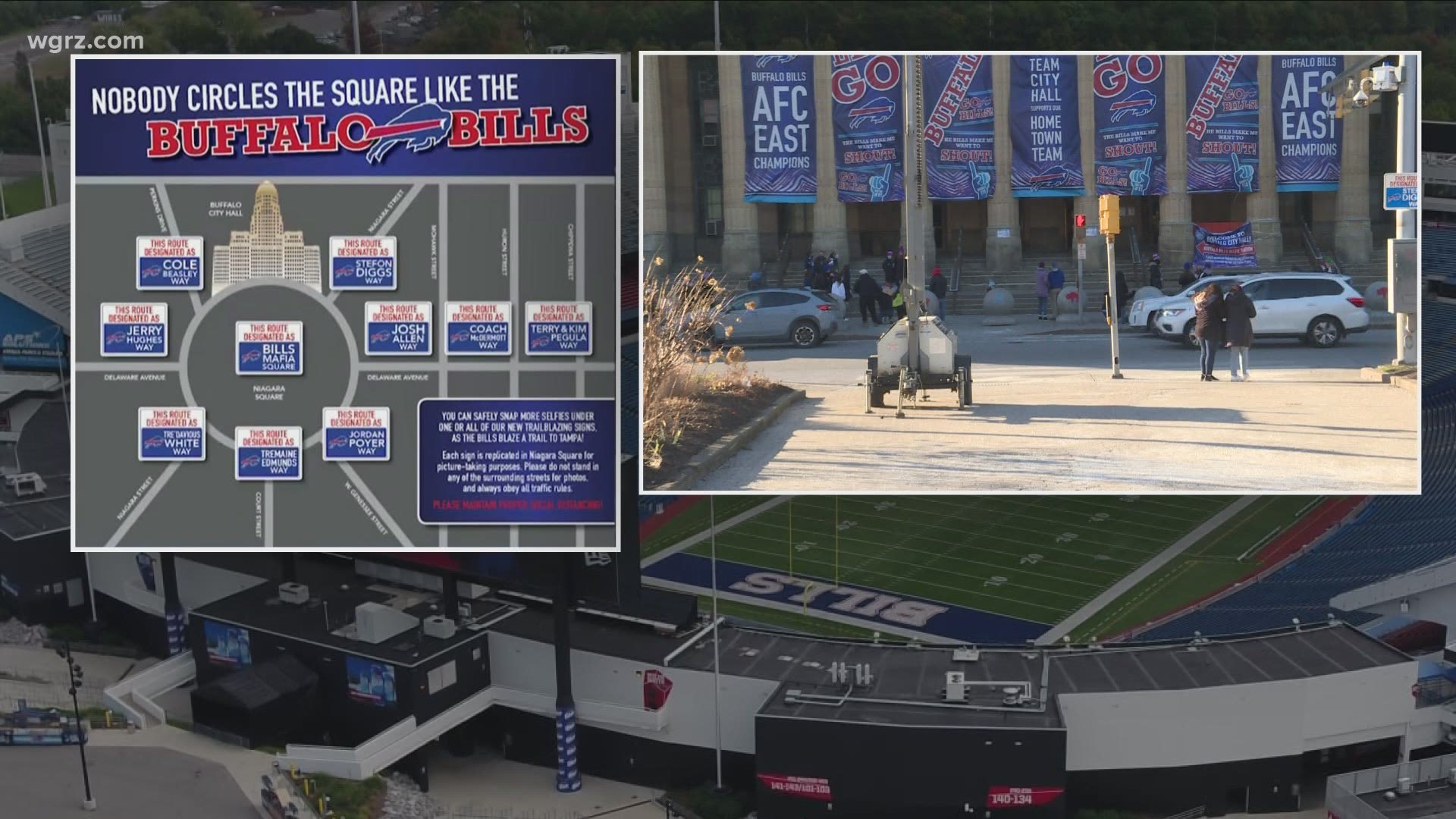 The city unveiled what it's calling "Bills Mafia Square." In addition to the huge banners on city hall, you'll now notice some temporarily re-named streets too.