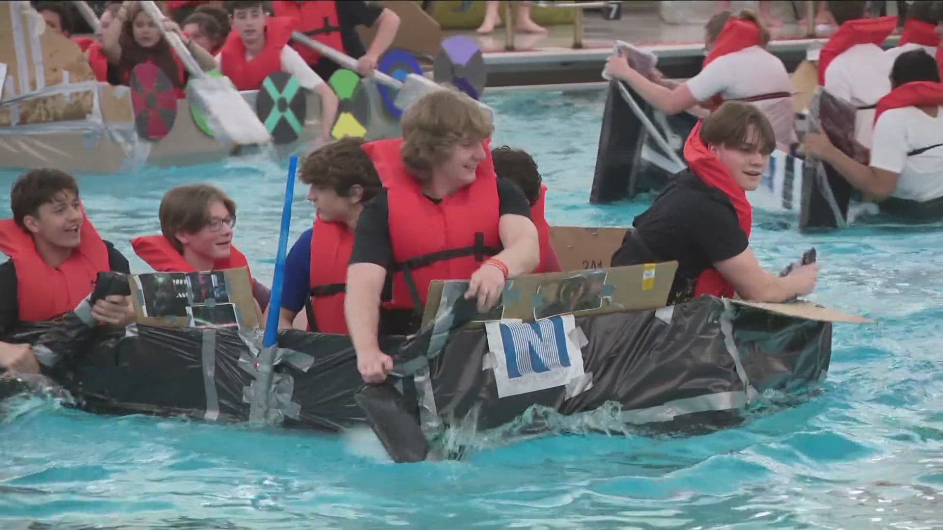 It was all hands on deck for students at the Clarence Central School District.
Engineering students spent class time at the pool for a cardboard boat races!