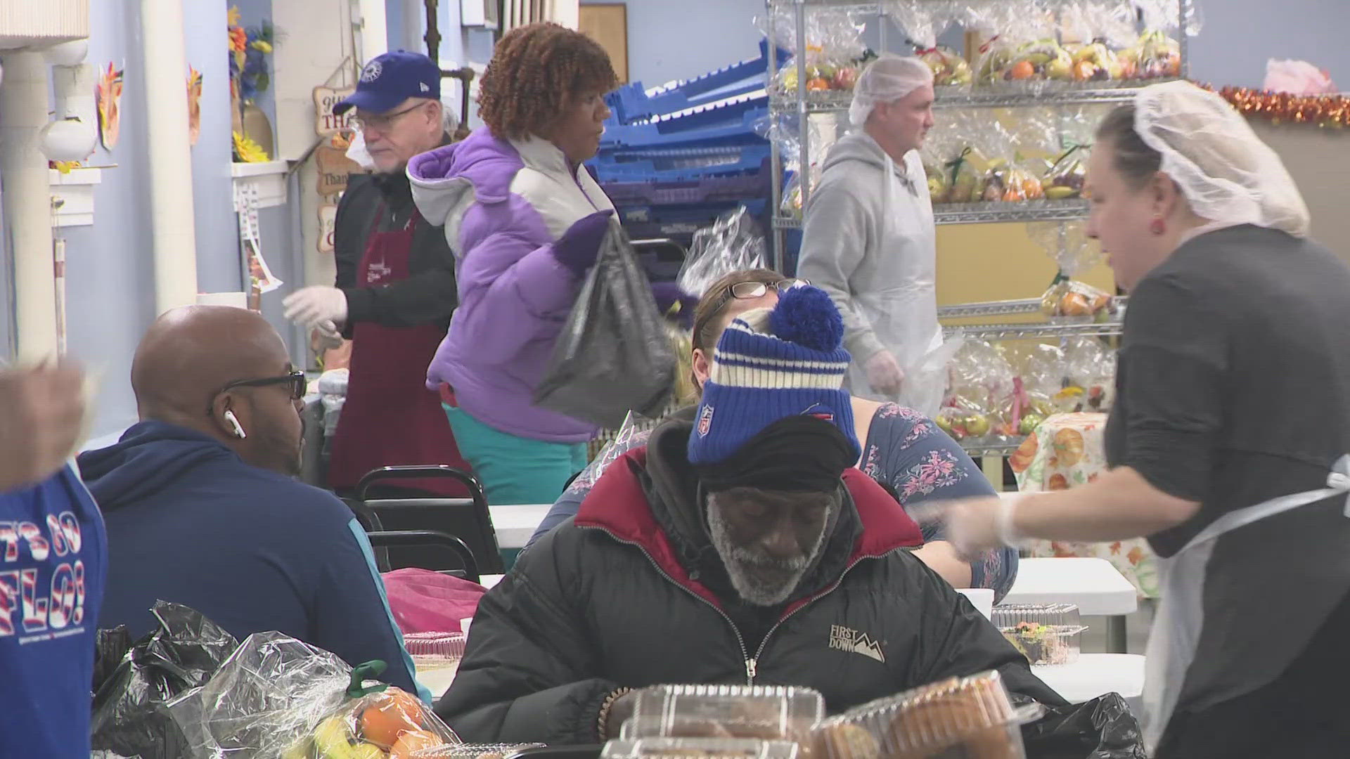 Sister Mary Johnice says her group of volunteers roasted 27 turkeys in order to have enough for everyone.