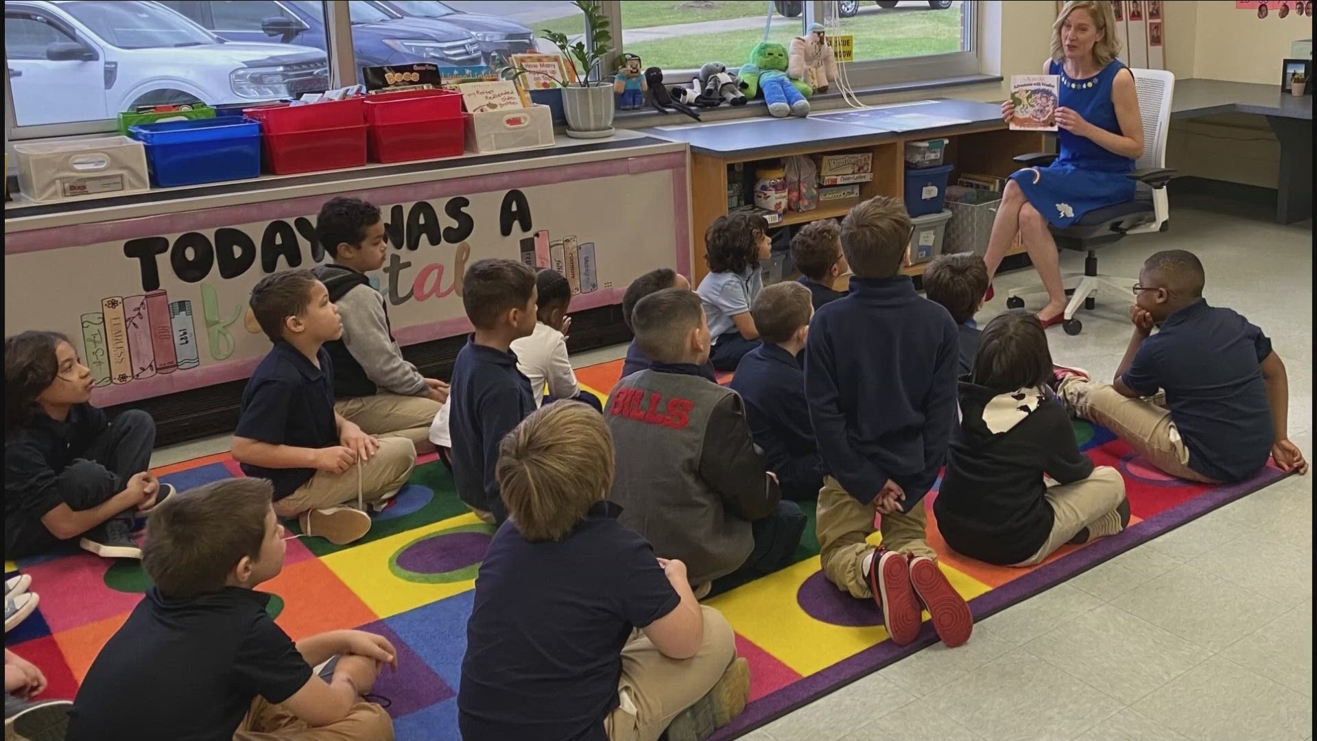 Storm Team 2 Jen Stanonis visited Mullen Elementary school today to read to the students