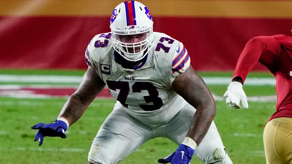 Buffalo Bills tackle Dion Dawkins (73) prior to the first half of