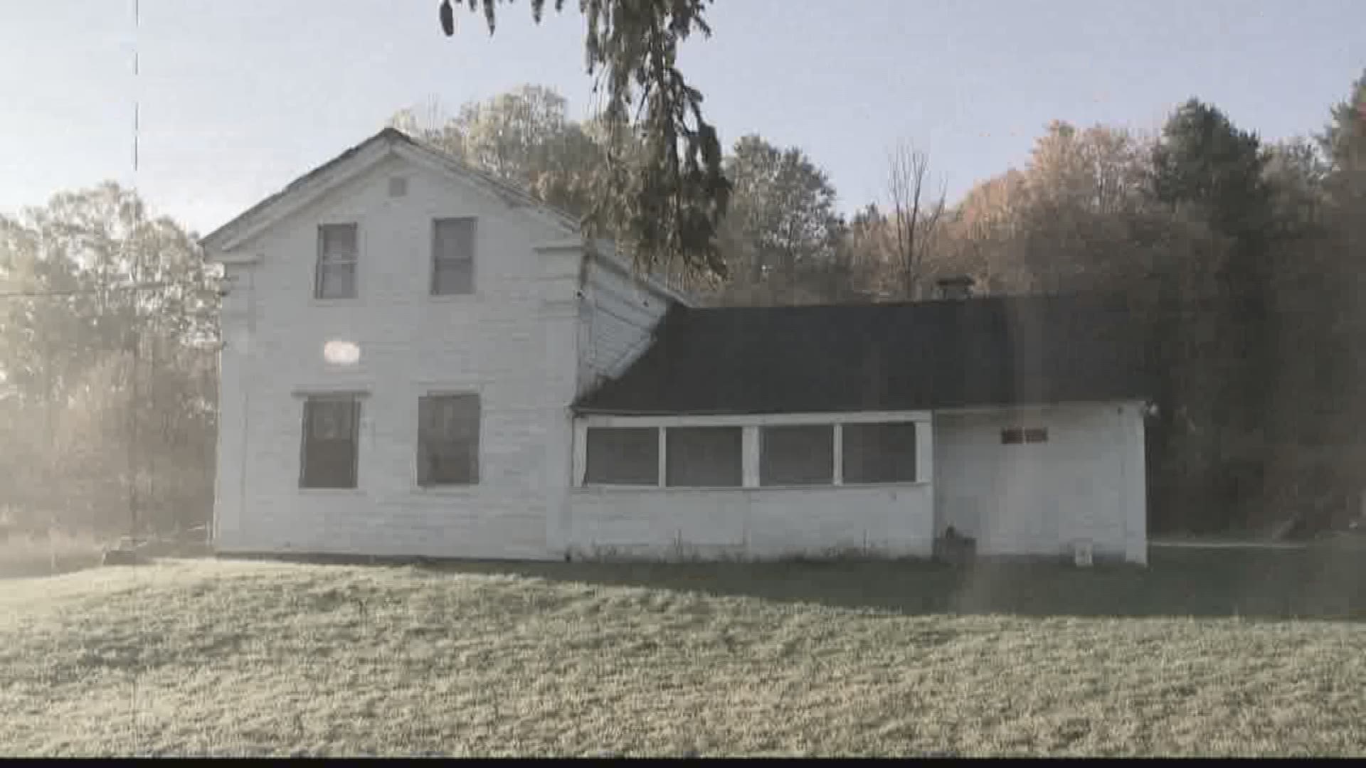 Upstate New York Old Farm Building with Background of Tall Trees