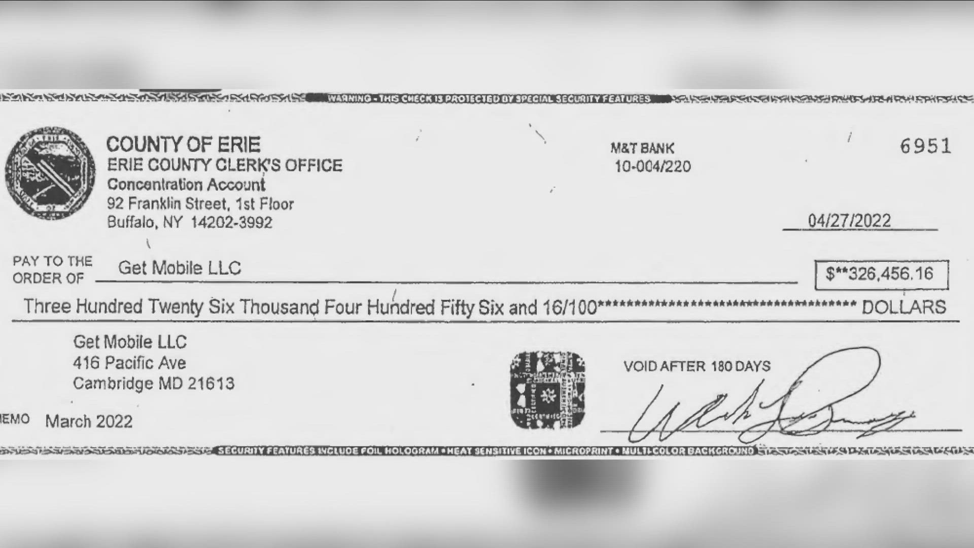 A check to pay $326 thousand to the state's mortgage agency never made it and was instead paid to the order of Get Mobile LLC.