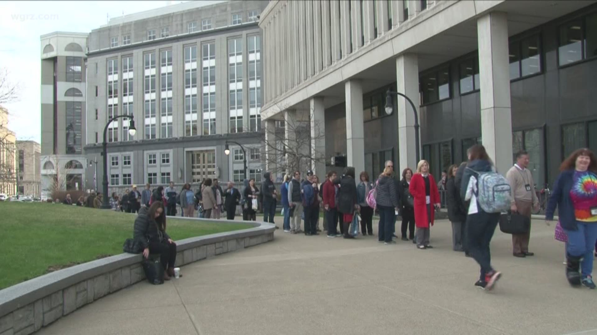 There was a long line of Erie County workers outside the Rath Building on Thursday morning thanks to a security check.