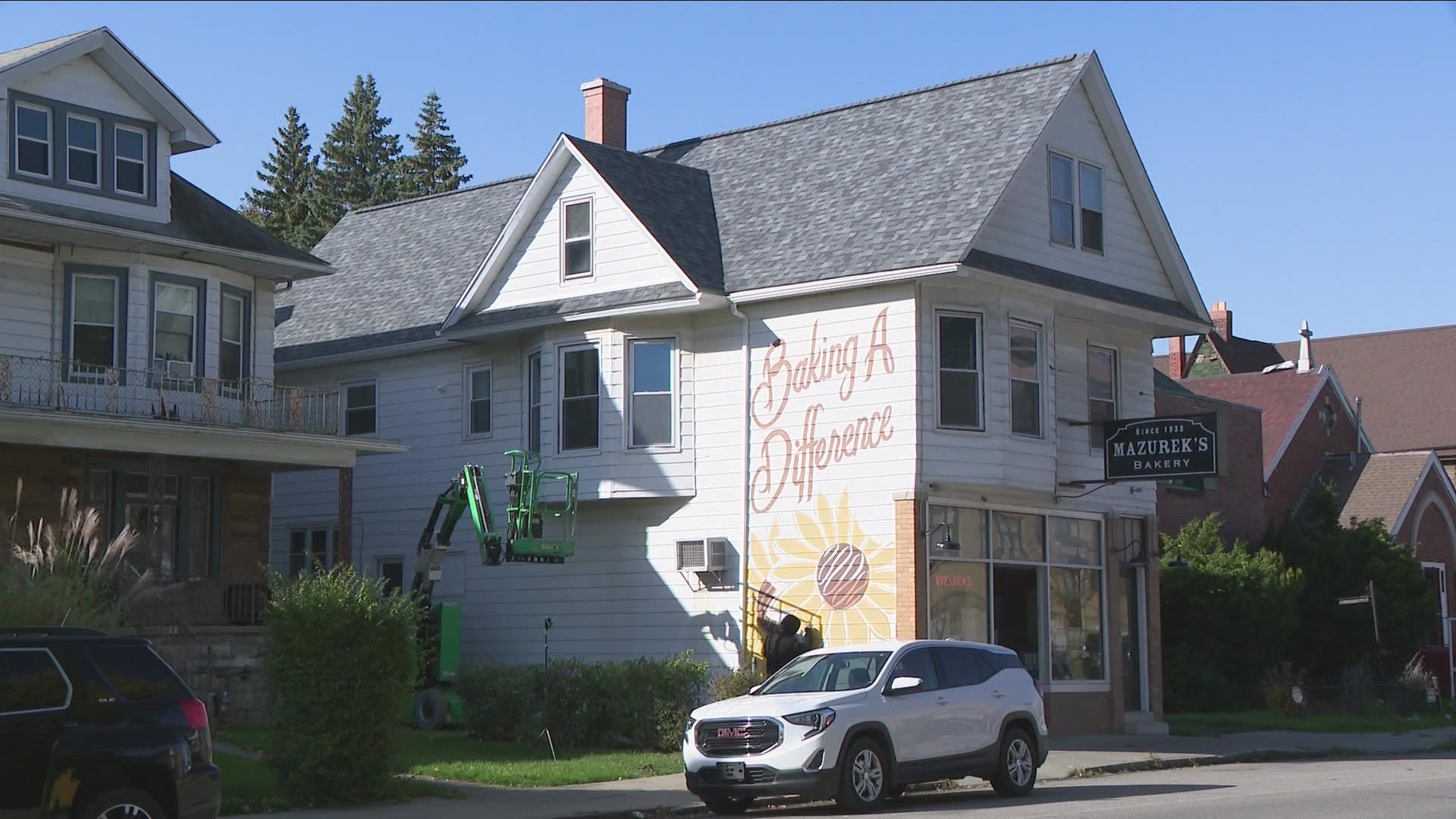 'Baking a Difference' mural at Mazurek's Bakery