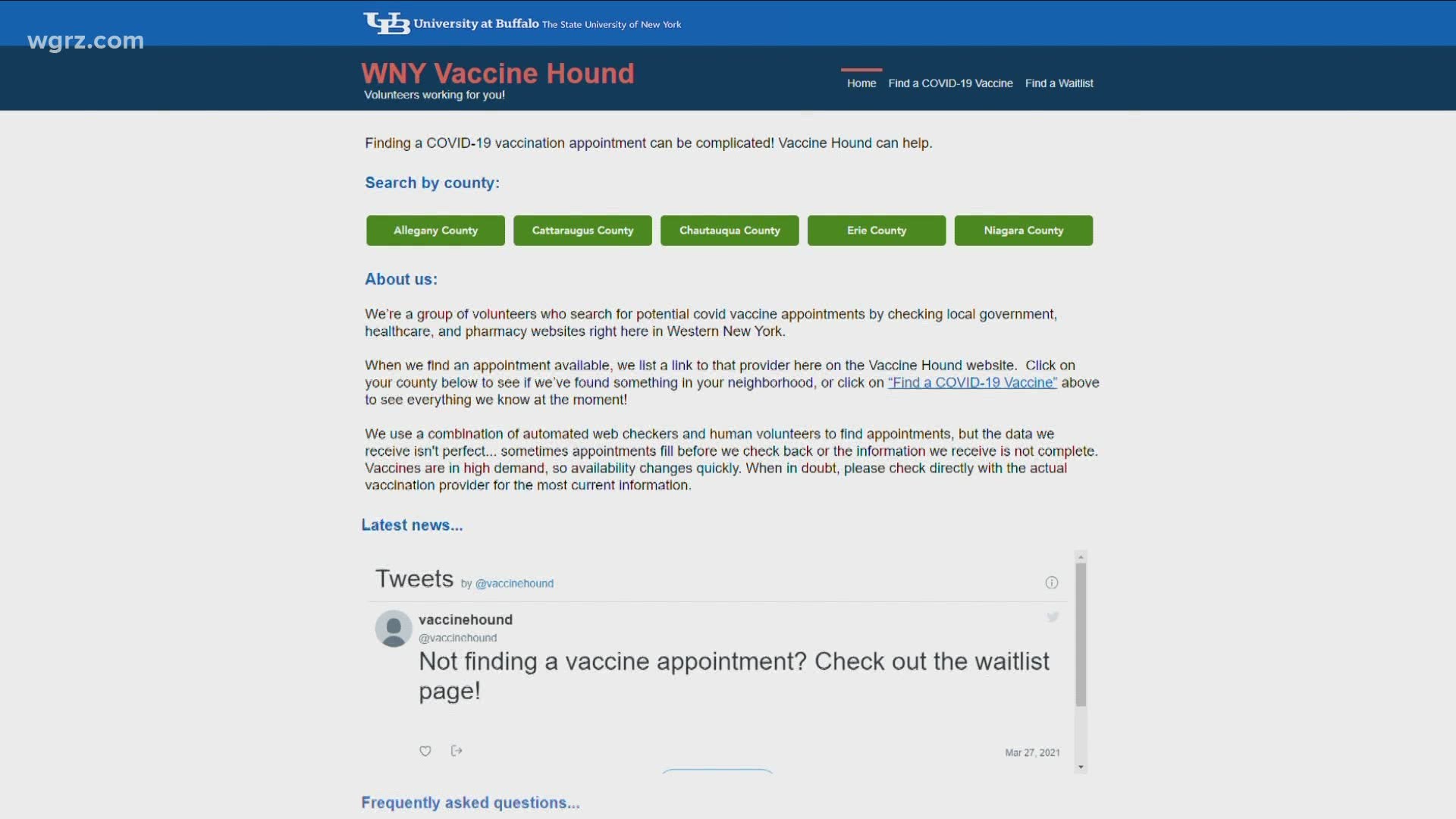 University at Buffalo has launched a website to help you find a vaccine appointment.
It's called "Western New York Vaccine Hound."