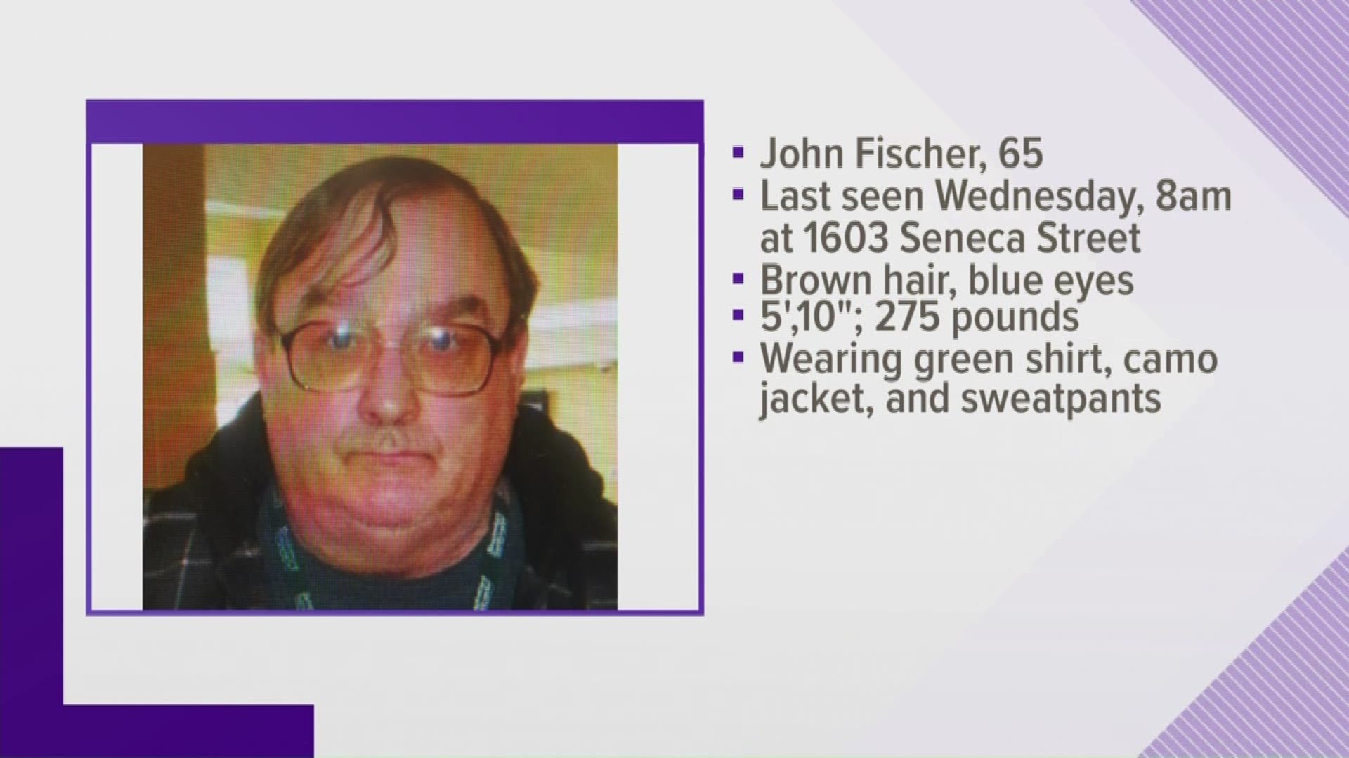 A Silver Alert was issued this morning for a  man with a history of dementia. 65 year old John Fischer,.