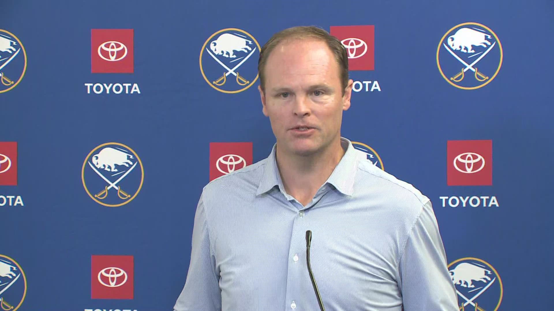 Buffalo Sabres general manager Kevyn Adams spoke with reporters Thursday morning ahead of training camp.