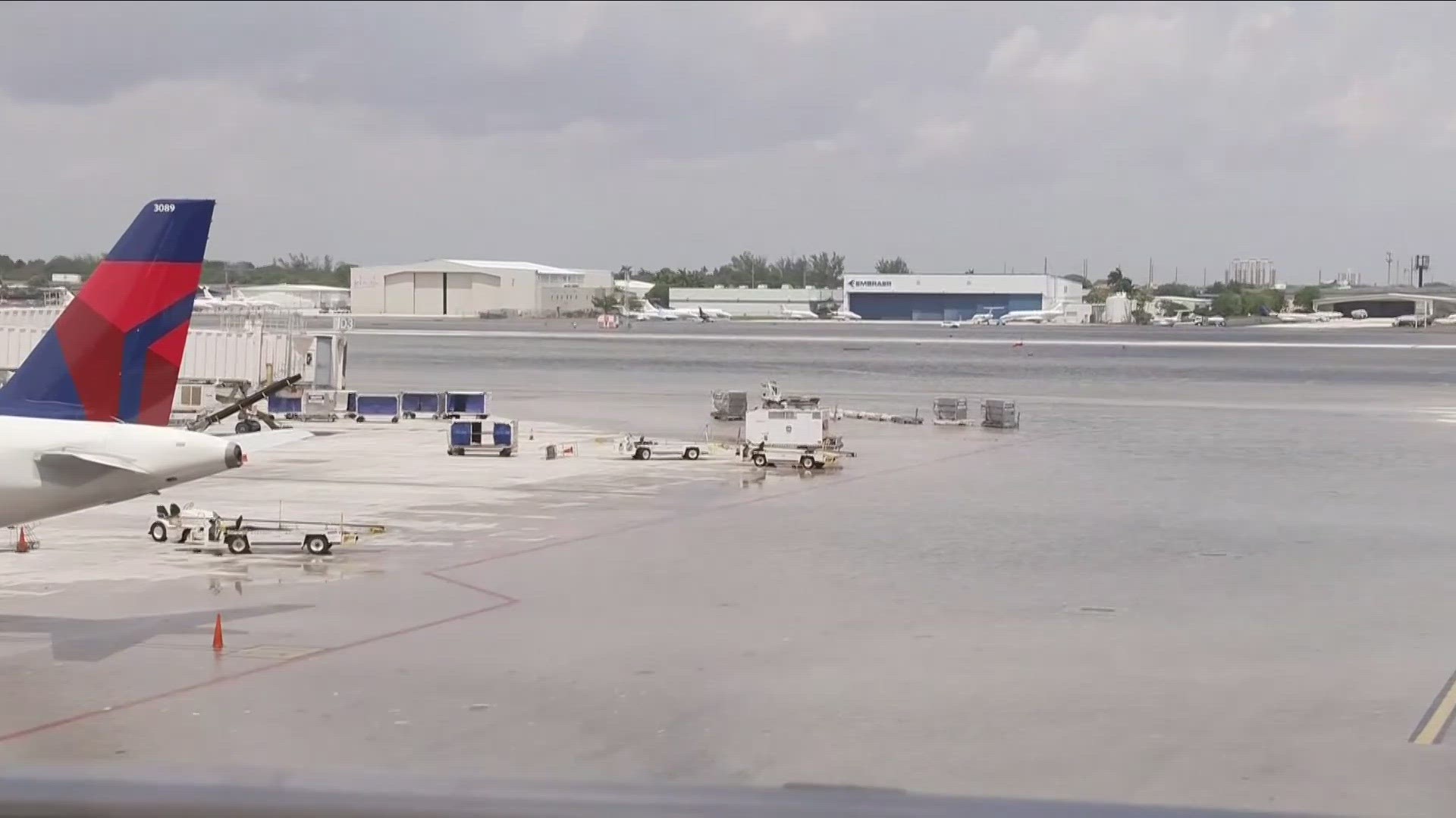 Most of the runways are covered with water from heavy rains, resulting in 2 flights canceled at the Buffalo airport, going and from Fort Lauderdale.