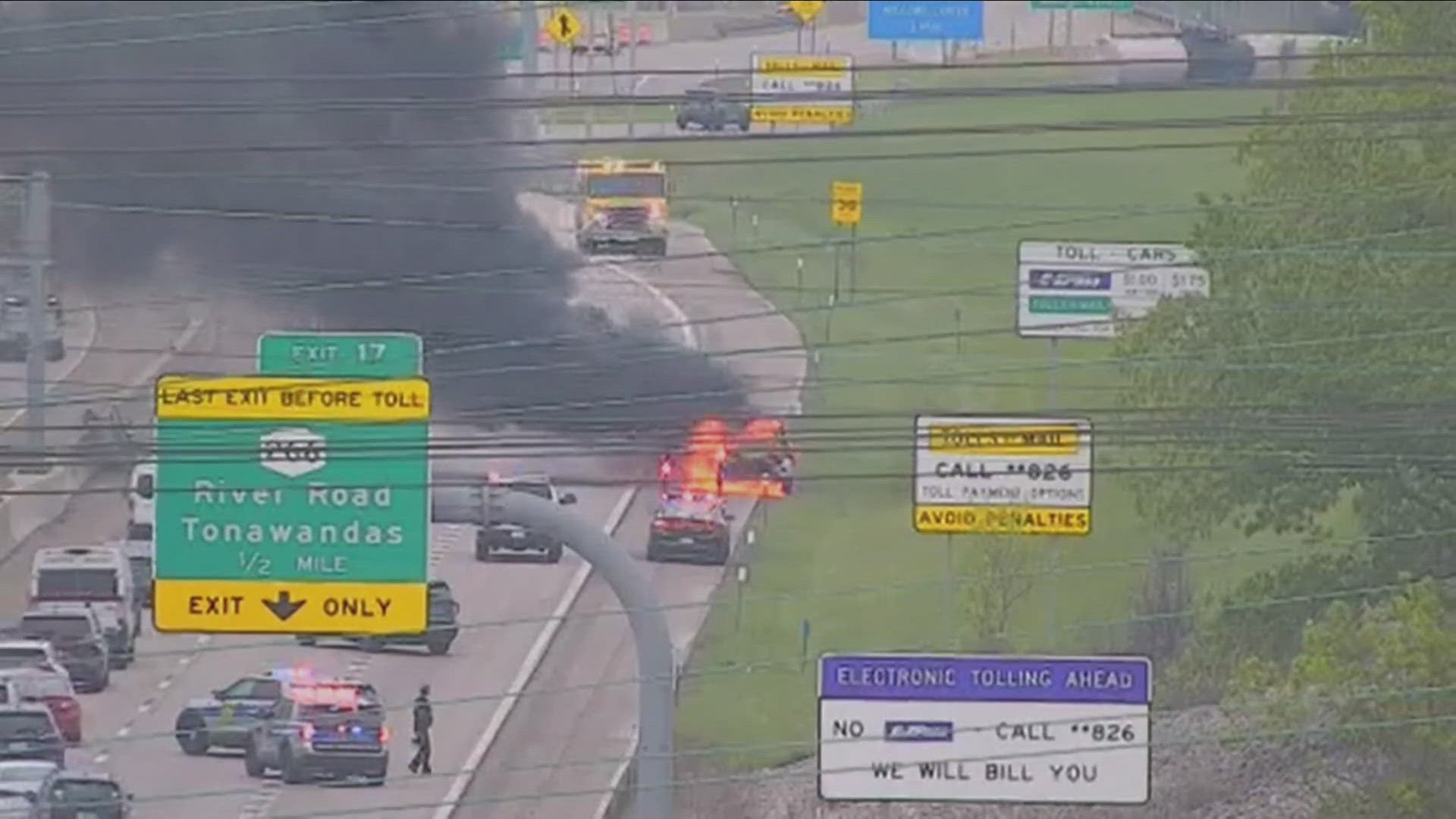 Car fire on I-190 North Wednesday morning
