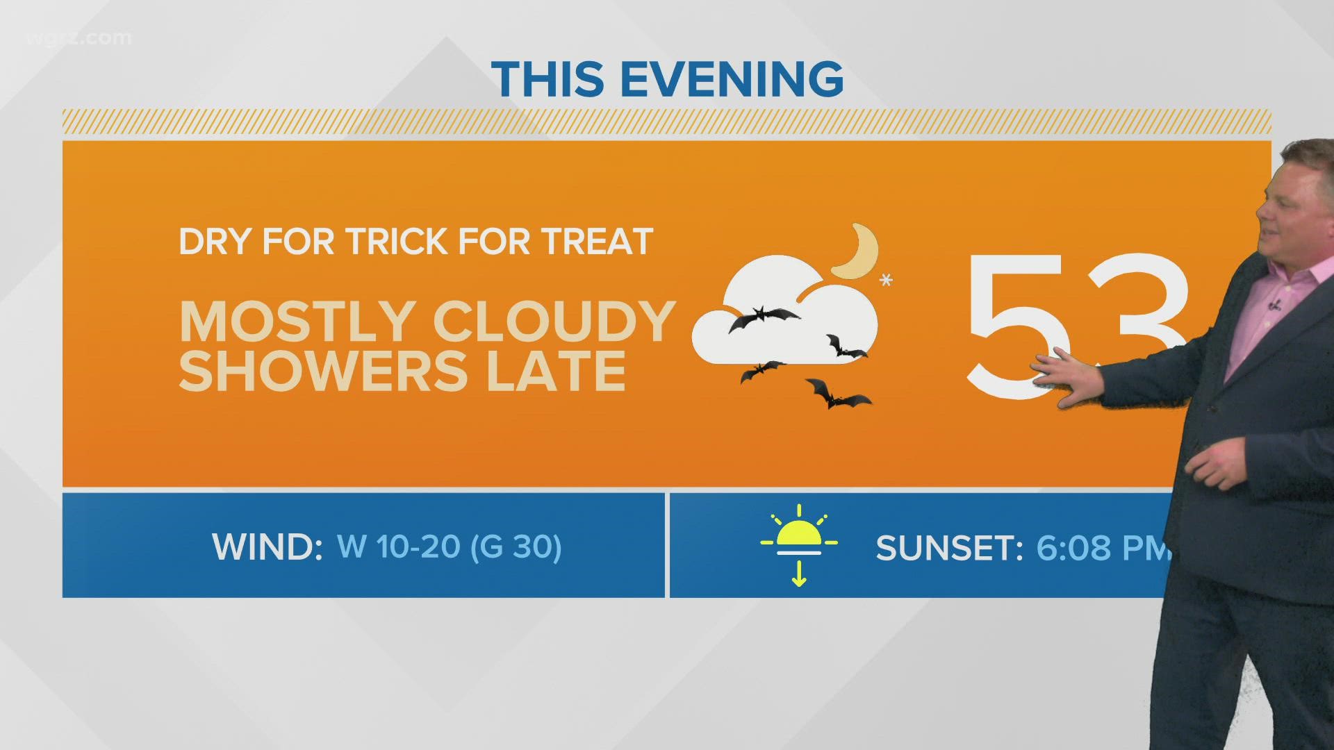 It will be mostly cloudy in the Buffalo metro area on Sunday, but there's a chance of showers late that night — but things look good for trick-or-treating.