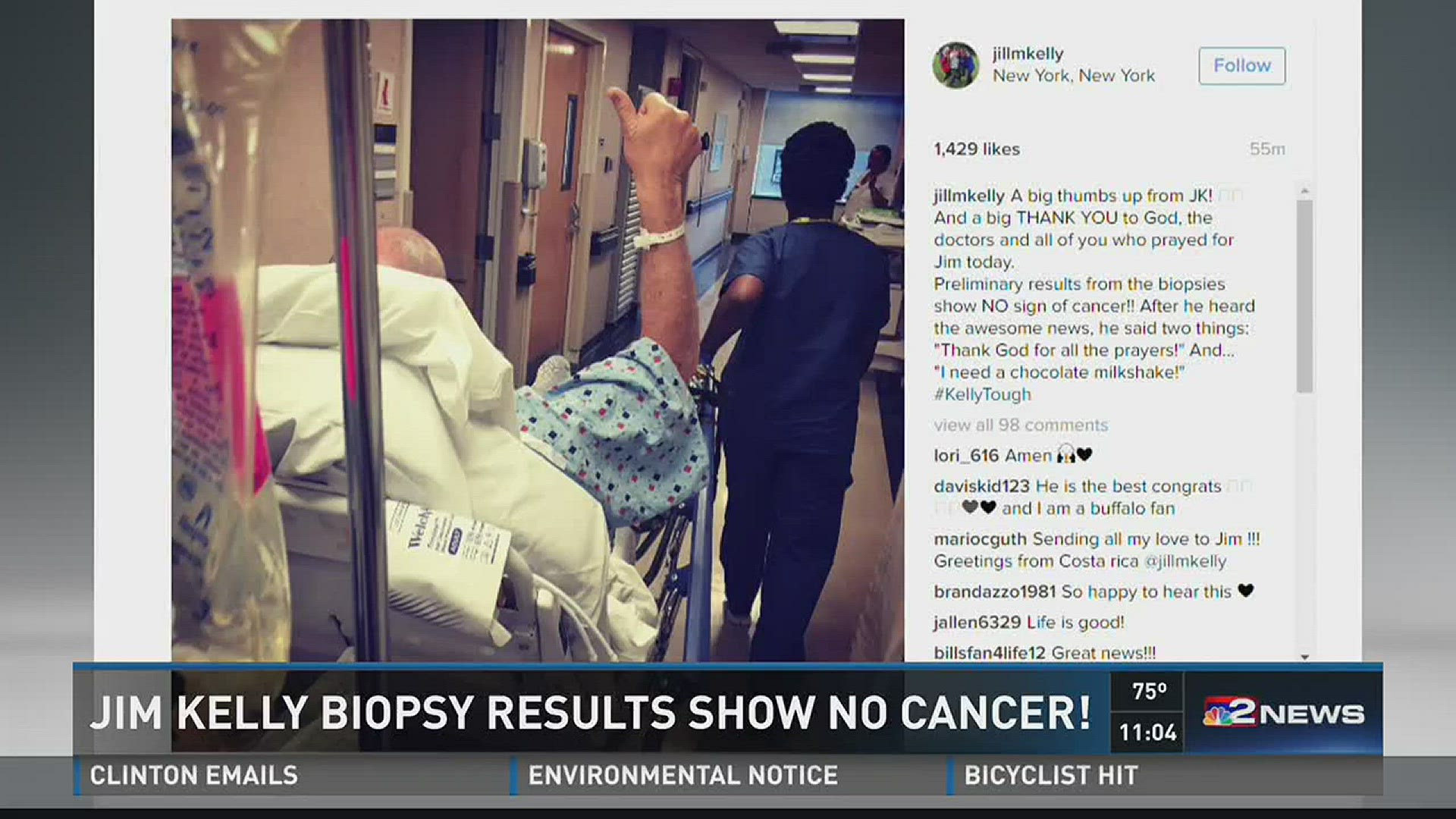 Jim Kelly Biopsy Results Show No Cancer !