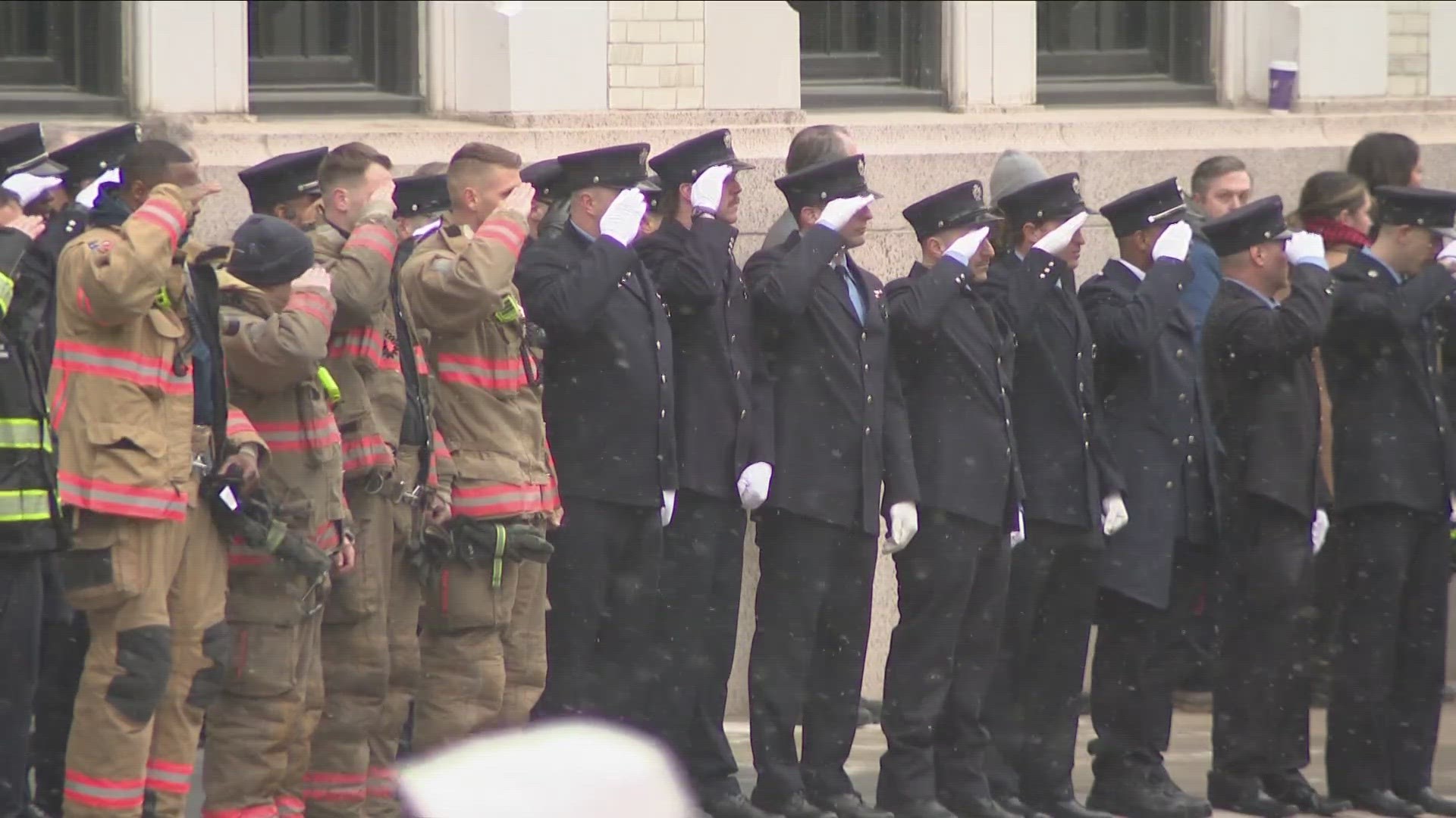 They lined up, row after row, in their dress uniforms with polished shoes and crisp, white gloves, raised in a salute to honor Arno.
