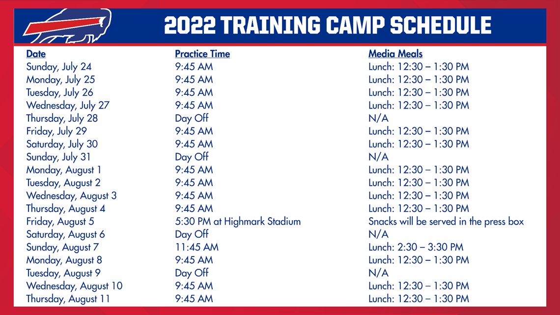 Buffalo Bills training camp begins July 24 at St. John Fisher