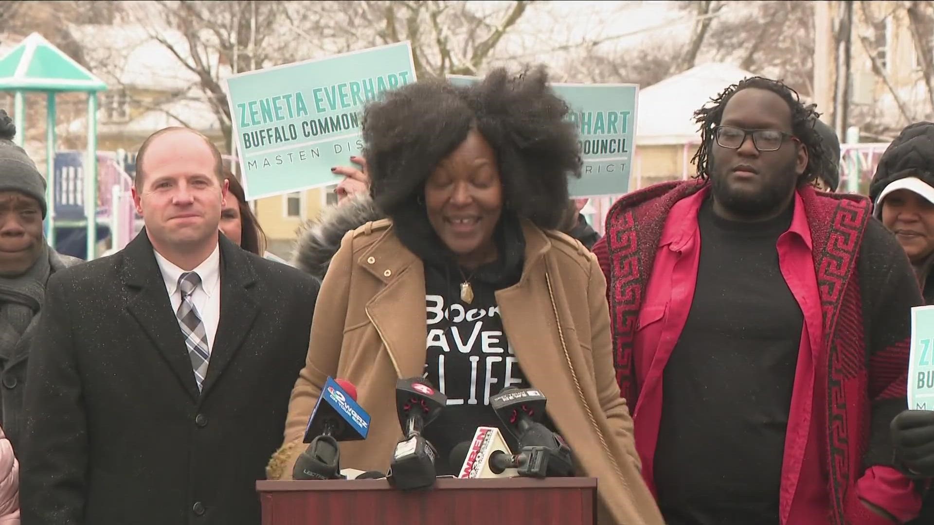 EVERHART IS THE MOTHER OF ZAIRE GOODMAN, THE 20-YEAR-OLD WHO WAS SHOT BUT SURVIVED THE TOPS MASS SHOOTING.