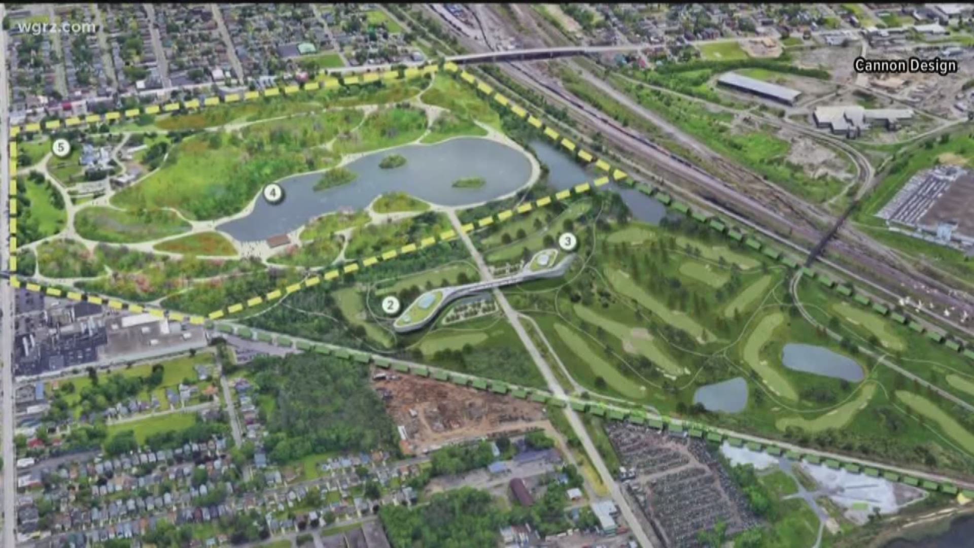 the plans would revive the arboretum near the gardens... with a lake and walking paths.