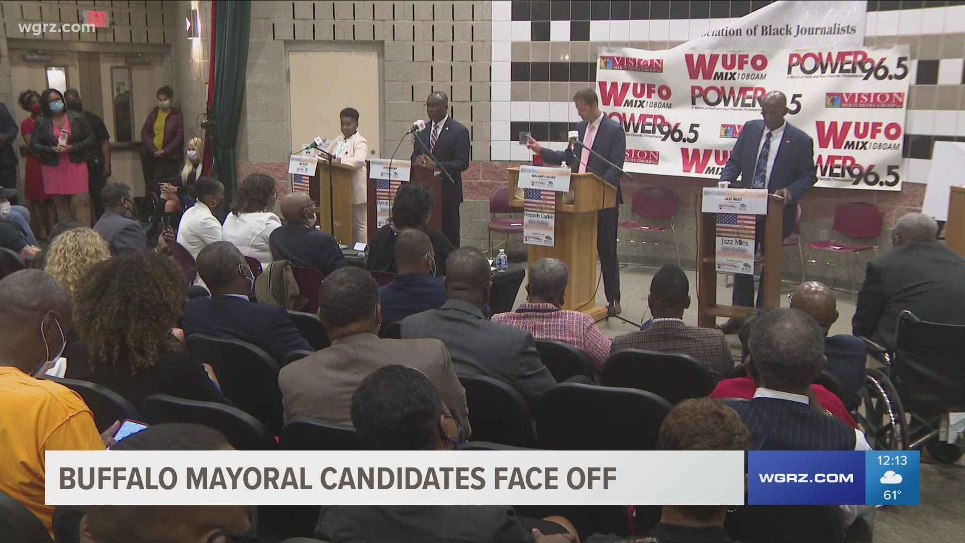 There were four people in the debate, though much of the focus going in centered on two: Democratic primary winner India Walton and four-term Mayor Byron Brown.
