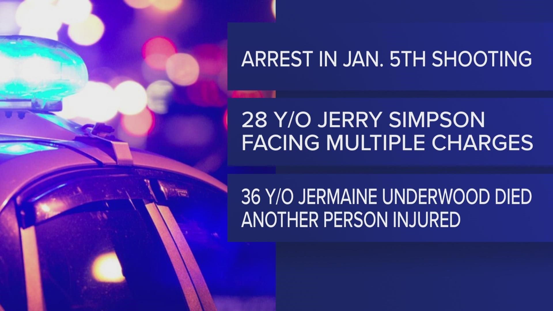 Jerry Simpson is facing multiple charges after allegedly shooting and killing Jermaine Underwood, and injuring another person.