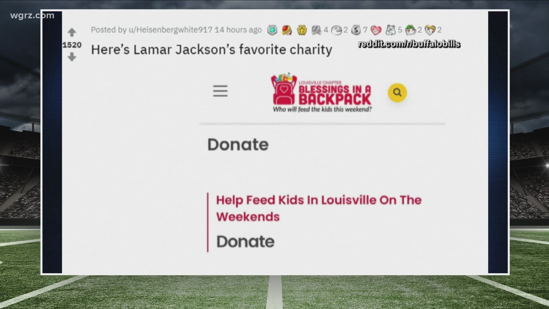 Bills fans donate to Lamar Jackson's favorite charity following