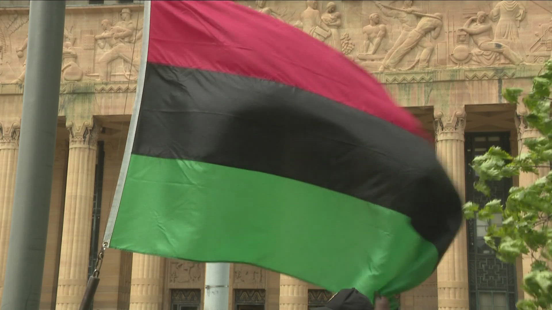 The Pan African flag was raised outside of Buffalo City Hall