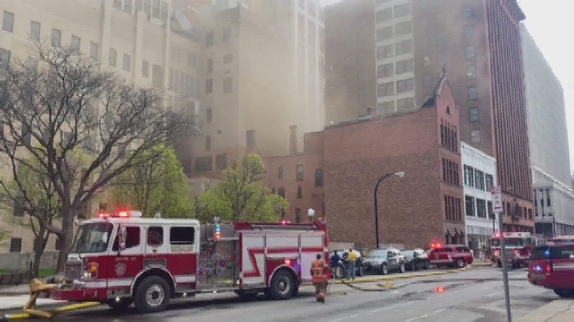 Firefighters in Buffalo respond to heavy smoke at a Church Street building in downtown.
