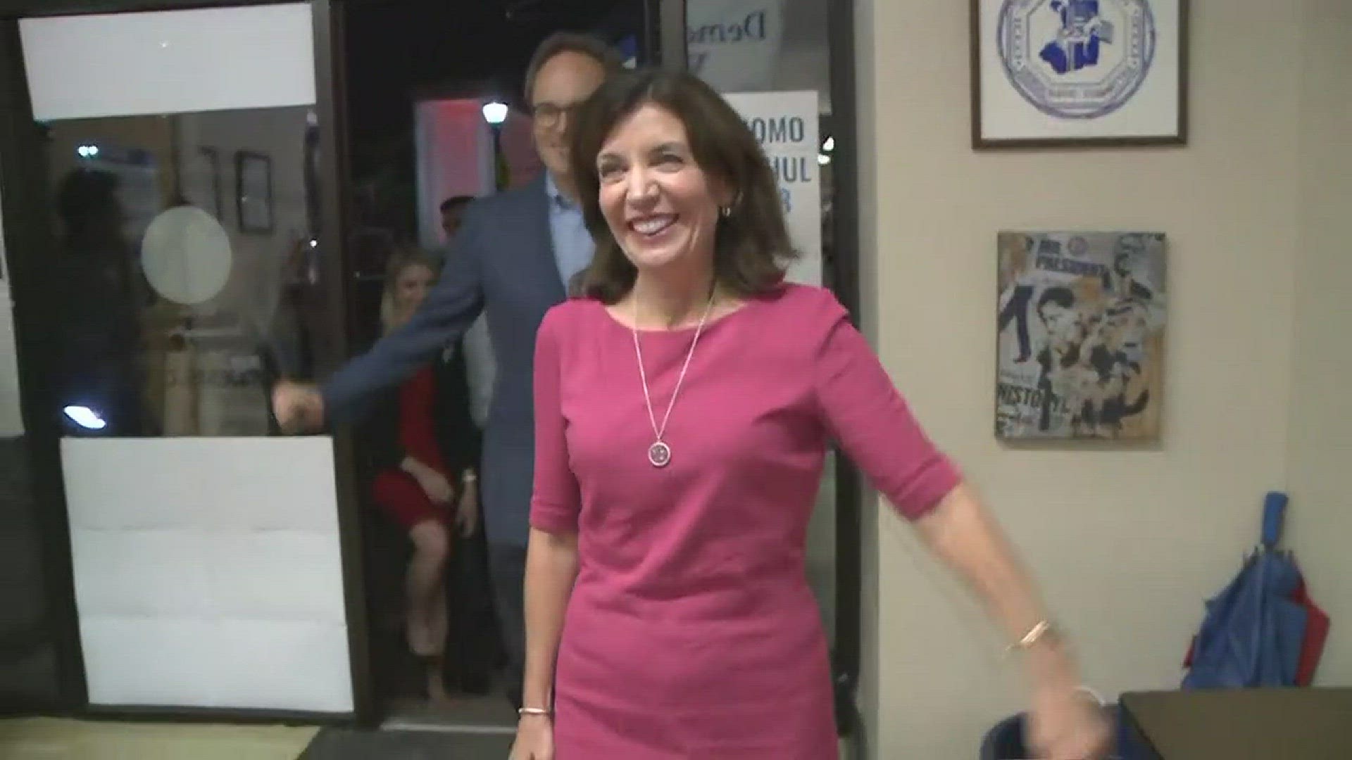 Kathy Hochul talks to supporters following her win in the 2018 Democratic primary