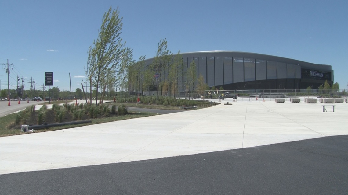 Crew wrapping up exterior projects for new Highmark Stadium complex in Orchard Park