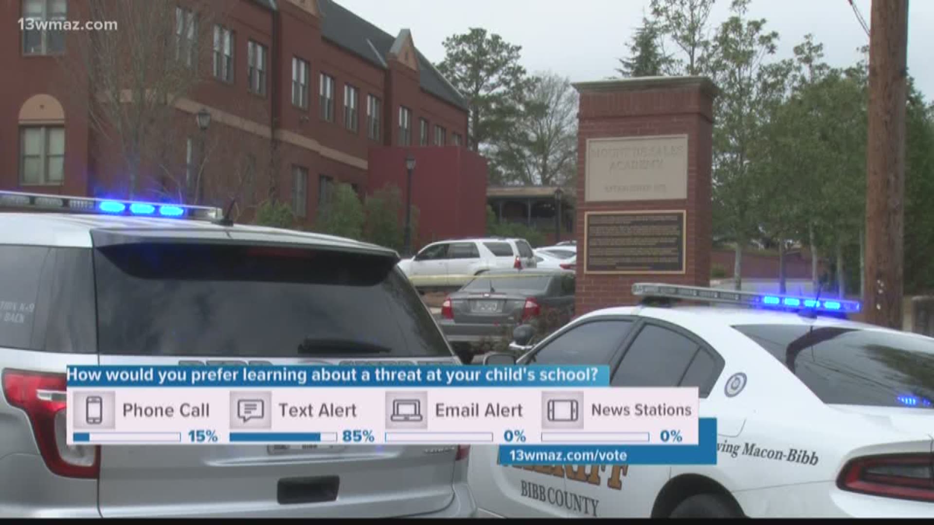 According to Sgt. Linda Howard with the Bibb Sheriff’s Office, they were initially notified about a bomb threat at the school, but administrators at the scene later clarified and told her it was a shooting threat.