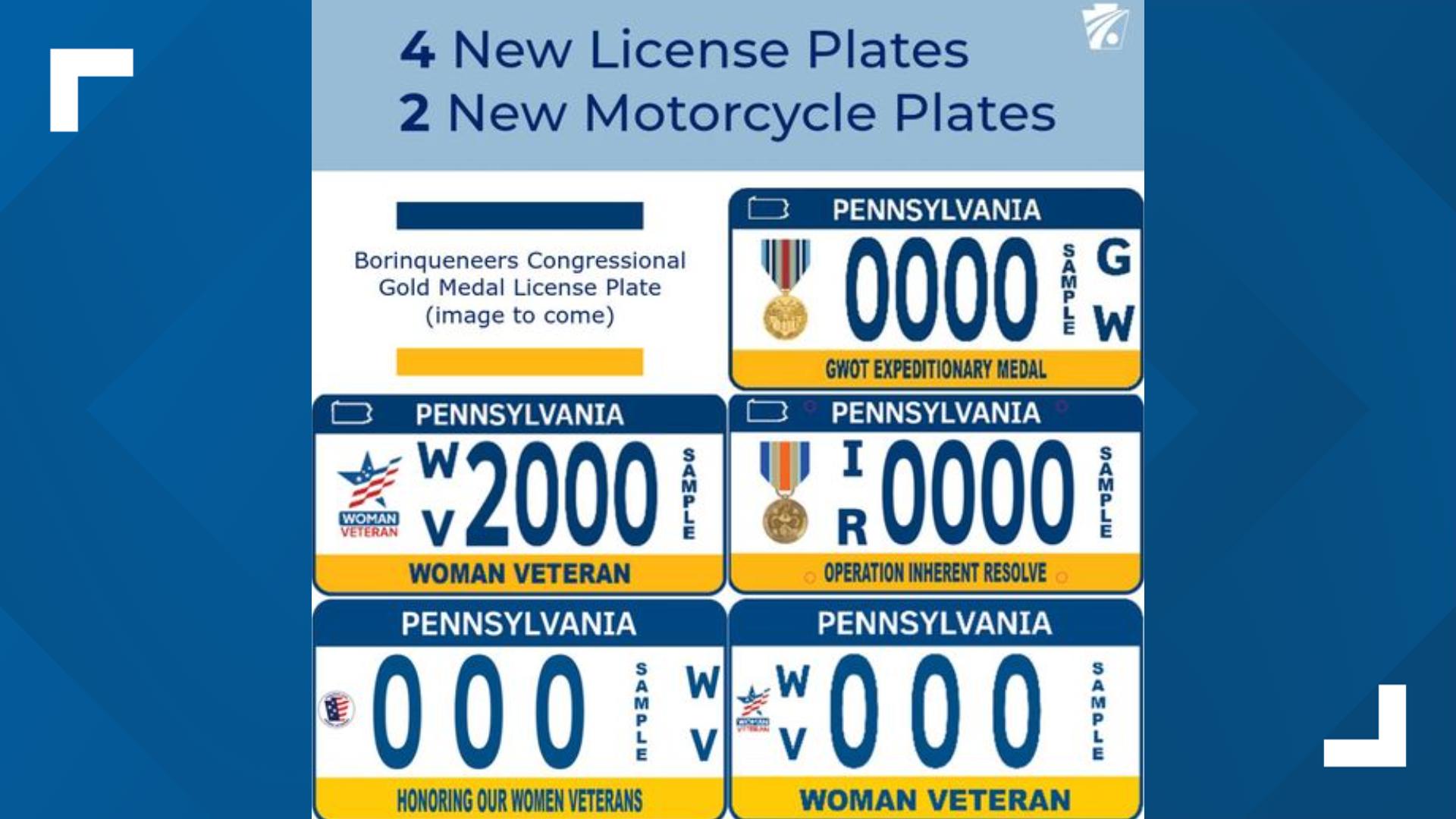 Shapiro Administration announced that new military-themed license plates are now available, three for women veterans and three for medals and honors veterans.