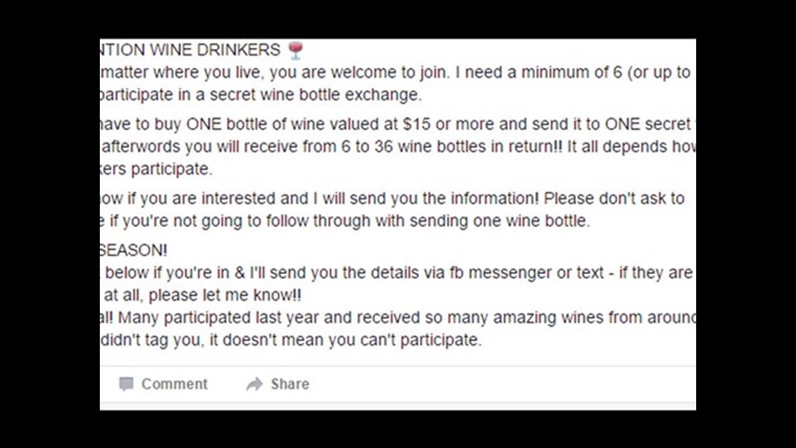 Beware of wine bottle exchange scam on Facebook