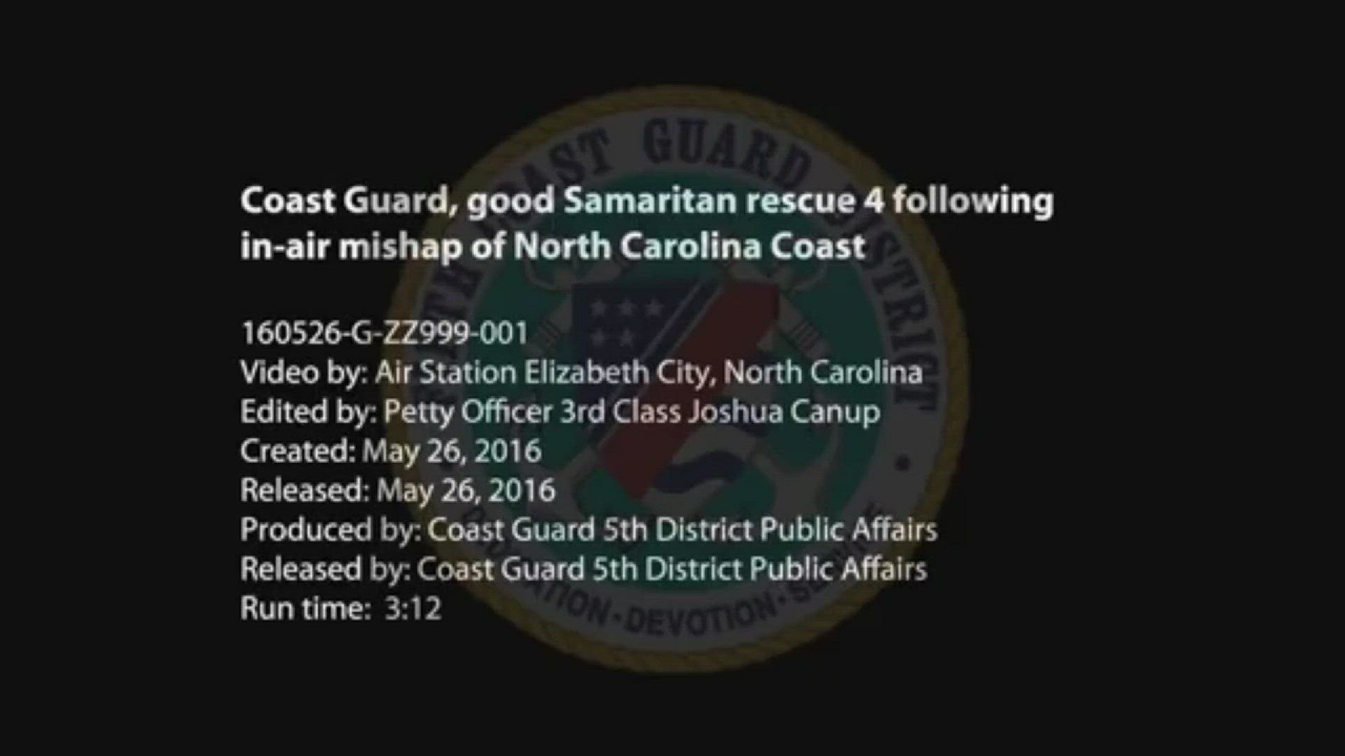 U.S. Coast Guard district 5 released the raw video of the rescue of 4 people after a crash off the coast of N.C.